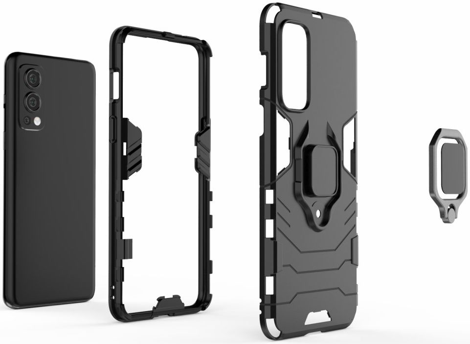 OnePlus Nord 2 5G Hoesje Metalen Magnetische Ring Kickstand Zwart afbeelding 8