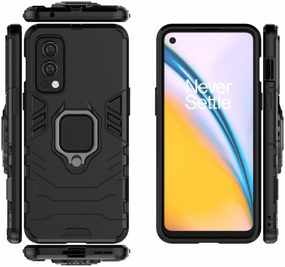 OnePlus Nord 2 5G Hoesje Metalen Magnetische Ring Kickstand Zwart afbeelding 9