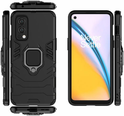 OnePlus Nord 2 5G Hoesje Metalen Magnetische Ring Kickstand Zwart afbeelding 9