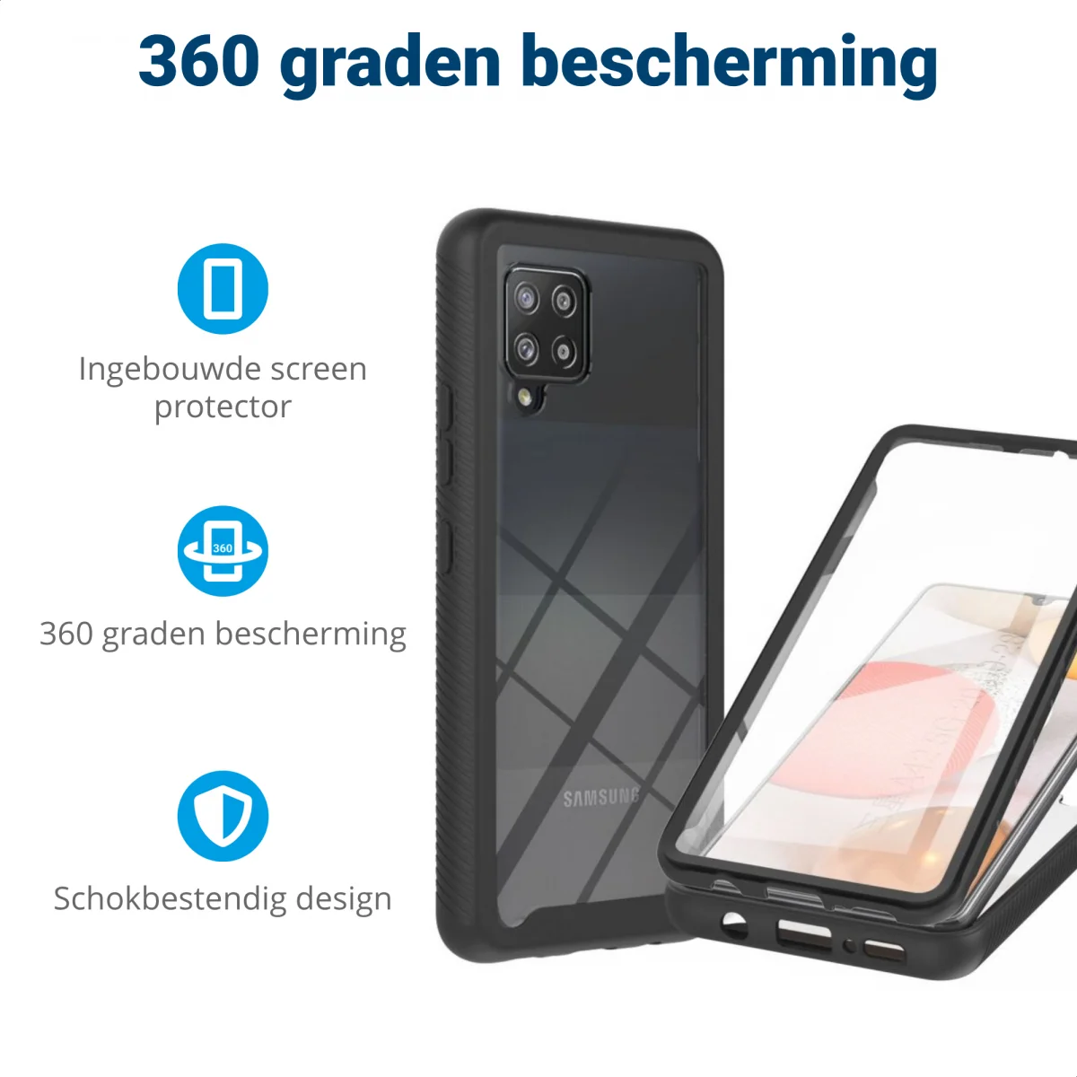 Samsung Galaxy A42 Hoesje Full Protect 360° Cover Hybride Zwart afbeelding 2