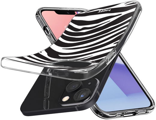 HappyCase iPhone 13 Mini Hoesje Flexibel TPU Zebra Printje afbeelding 2