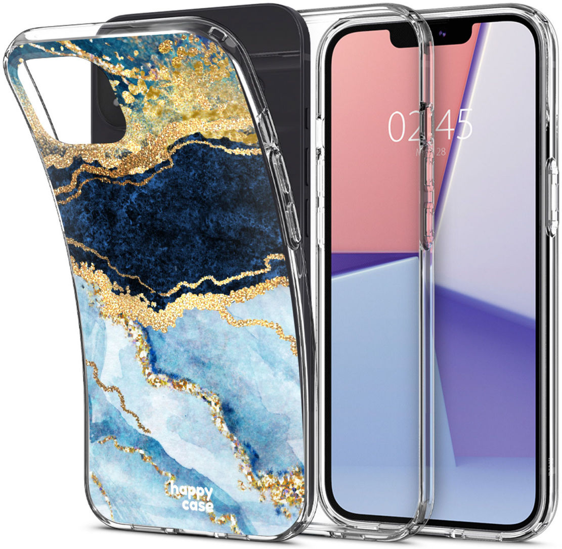 HappyCase iPhone 16E / 13 Hoesje Flexibel TPU Blauw Marmer Print afbeelding 8