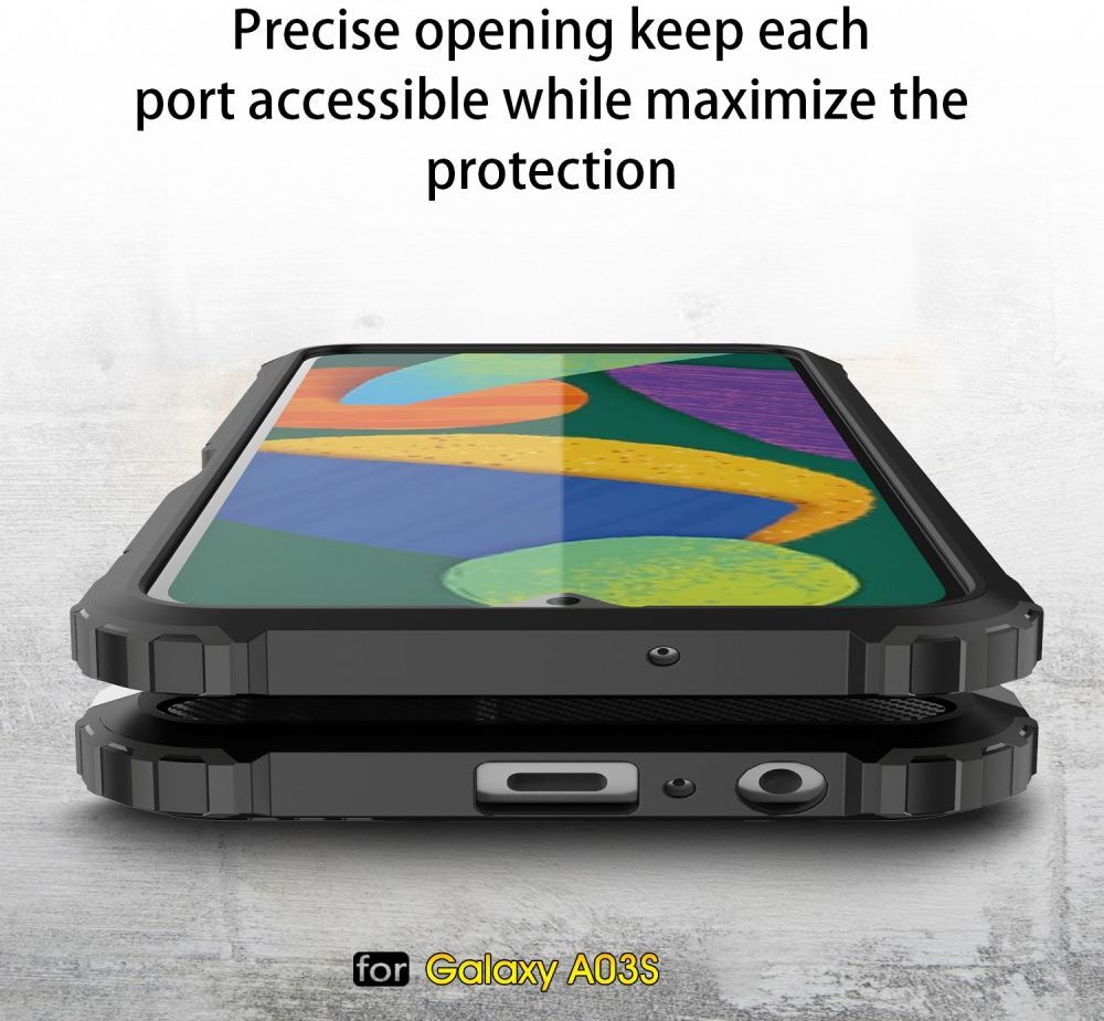 Samsung Galaxy A03S Hoesje Shock Proof Hybride Back Cover Zwart afbeelding 6