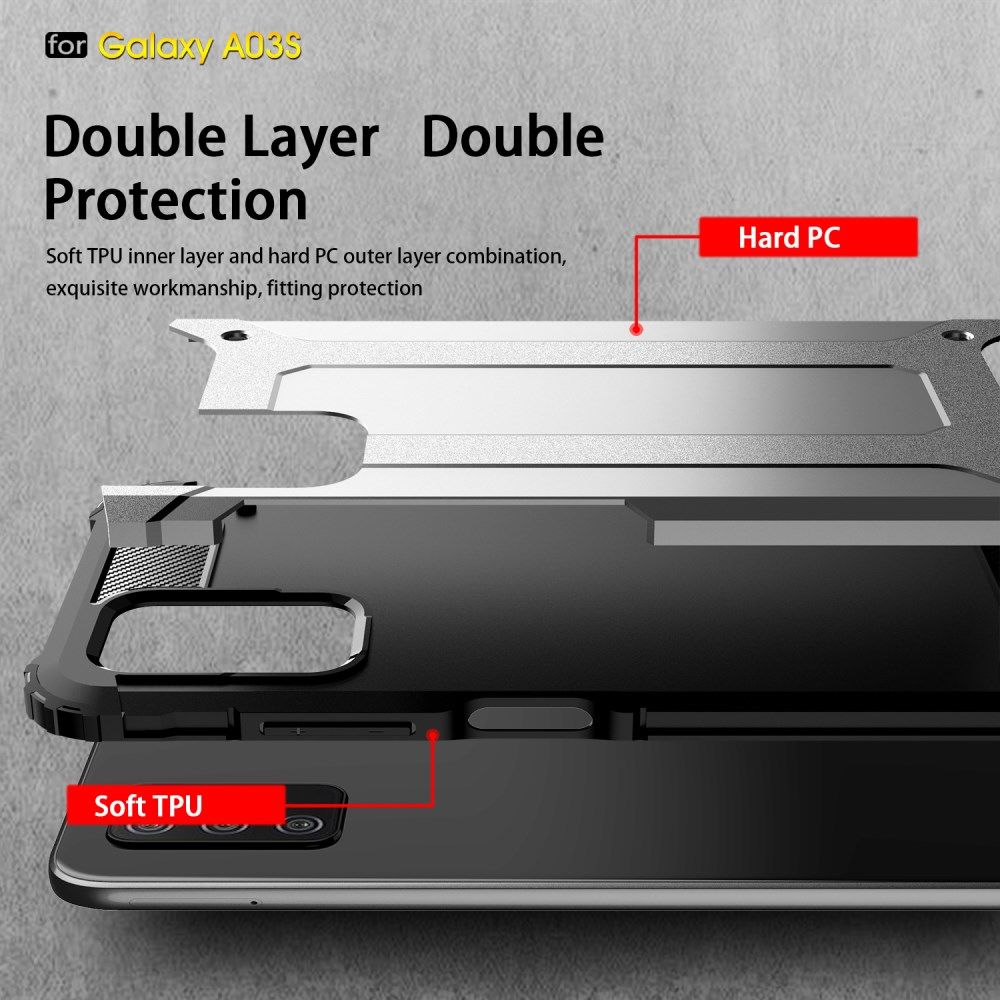 Samsung Galaxy A03S Hoesje Shock Proof Hybride Back Cover Zwart afbeelding 8