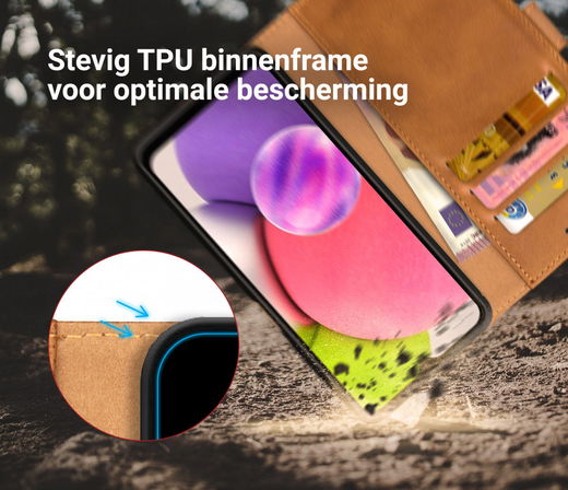 Rosso Element Samsung Galaxy A03S Hoesje Book Cover Wallet Lichtbruin afbeelding 4