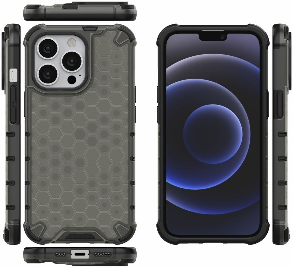 Apple iPhone 13 Pro Hybride Honinggraat Hoesje Zwart afbeelding 2