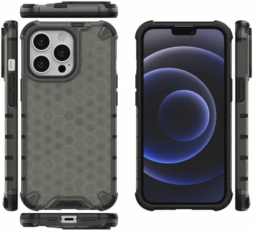 Apple iPhone 13 Pro Hybride Honinggraat Hoesje Zwart afbeelding 2