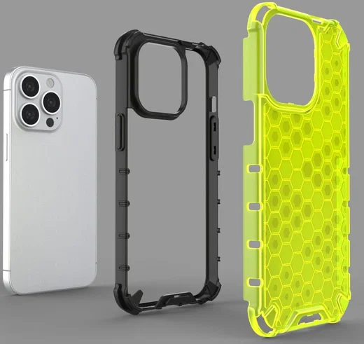 Apple iPhone 13 Pro Hybride Honinggraat Hoesje Zwart afbeelding 3