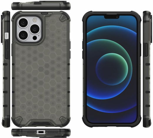 Apple iPhone 13 Pro Max Hybride Honinggraat Hoesje Zwart afbeelding 2