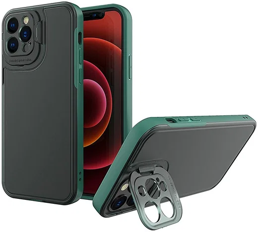 Apple iPhone 13 Pro Hoesje met Camera Protector Kickstand Groen afbeelding 1