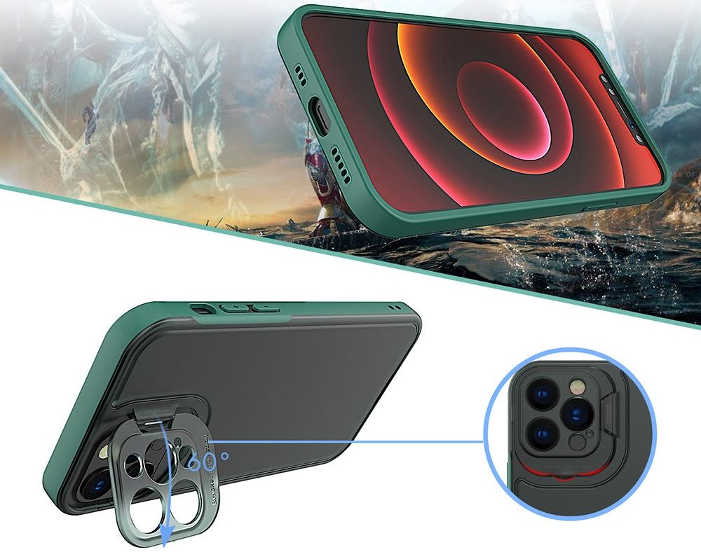 Apple iPhone 13 Pro Hoesje met Camera Protector Kickstand Groen afbeelding 6