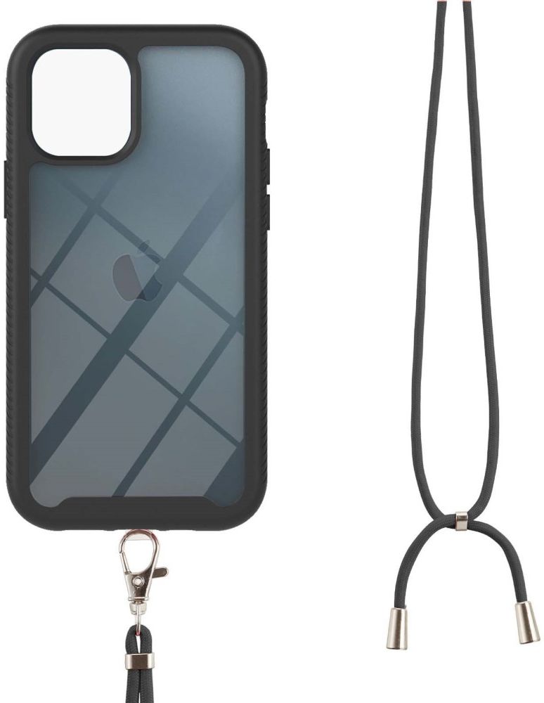 Apple iPhone 13 Pro Hoesje met Koord Back Cover Keycord Zwart afbeelding 2