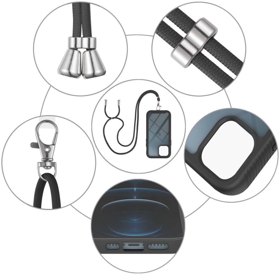 Apple iPhone 13 Pro Hoesje met Koord Back Cover Keycord Zwart afbeelding 6