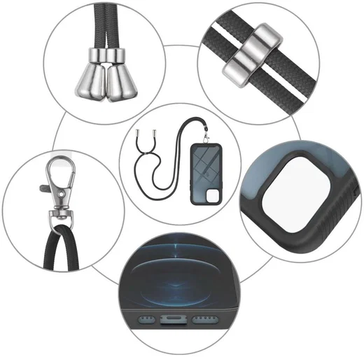 Apple iPhone 13 Pro Hoesje met Koord Back Cover Keycord Zwart afbeelding 6