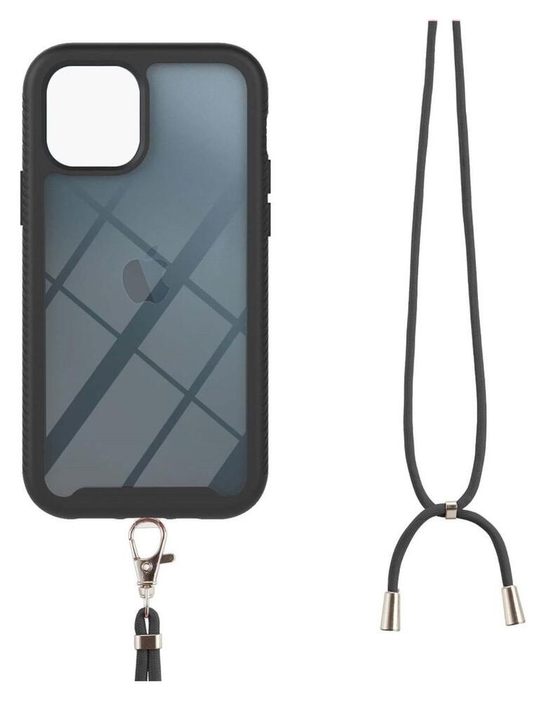 Apple iPhone 13 Mini Hoesje met Koord Back Cover Keycord Zwart afbeelding 2