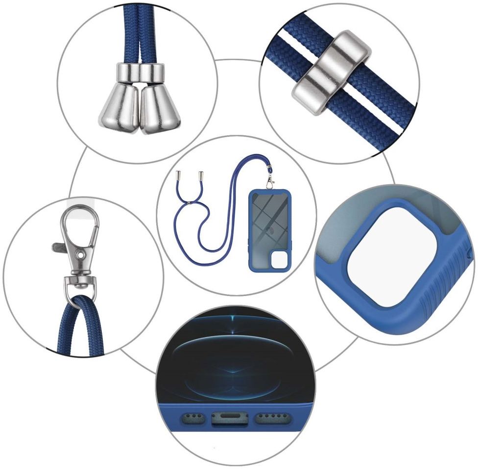 Apple iPhone 13 Hoesje met Koord Back Cover Keycord Blauw afbeelding 6