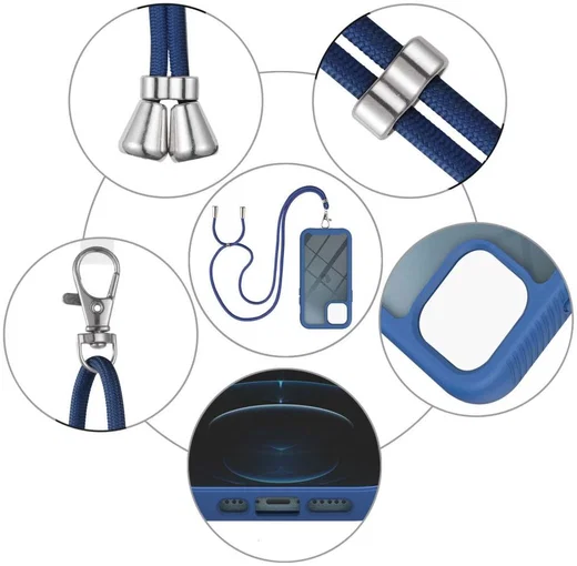 Apple iPhone 13 Hoesje met Koord Back Cover Keycord Blauw afbeelding 6