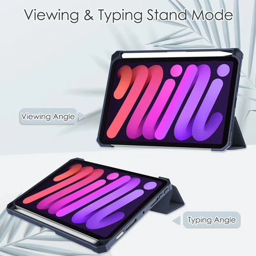 Apple iPad Mini 7 / 6 Hoes Tri-Fold Book Case Transparant/Blauw afbeelding 4