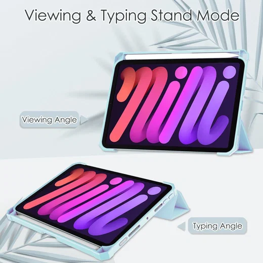 Apple iPad Mini 6 Hoes Tri-Fold Book Case Transparant/Lichtblauw afbeelding 4