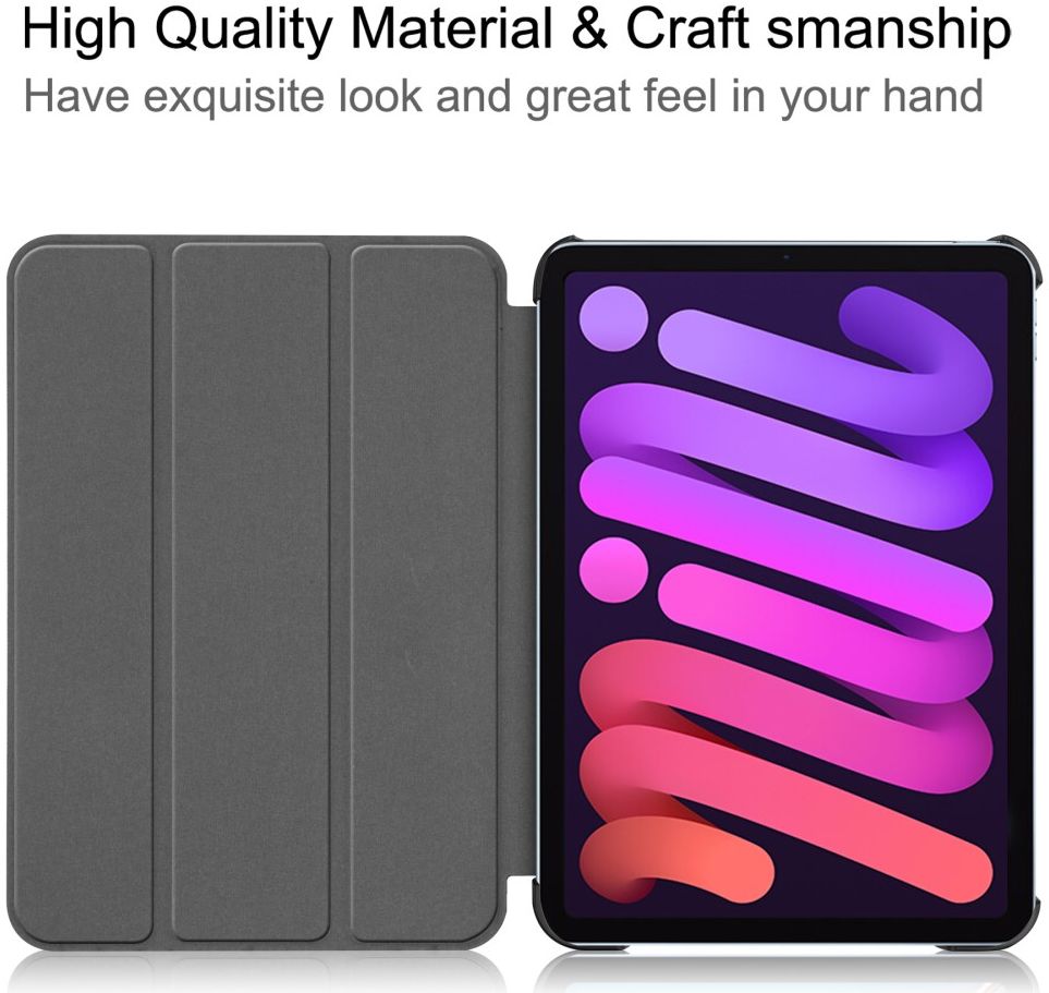 Apple iPad Mini 6 Hoesje Tri-Fold Book Case met Standaard Zwart afbeelding 8