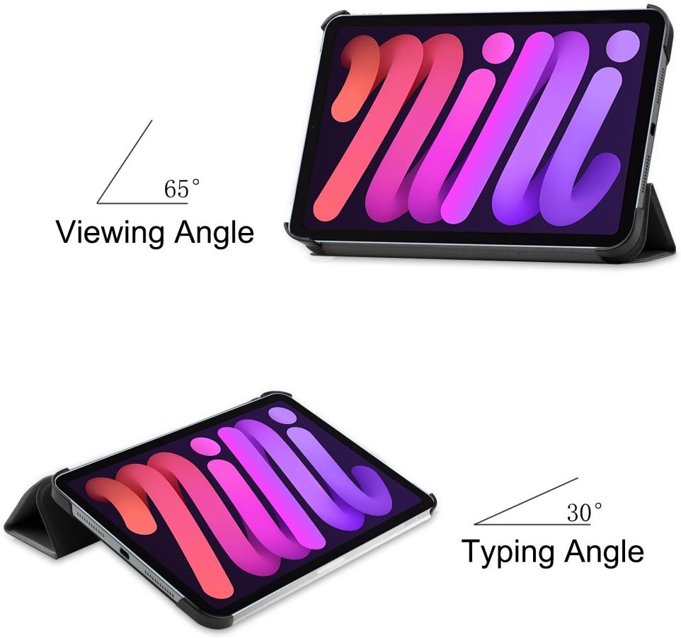 Apple iPad Mini 6 Hoesje Tri-Fold Book Case met Standaard Zwart afbeelding 6