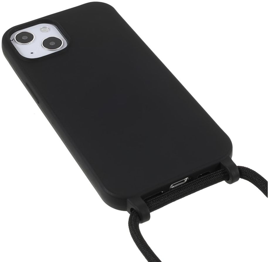 Apple iPhone 13 Mini Hoesje Back Cover Flexibel TPU met Koord Zwart afbeelding 3