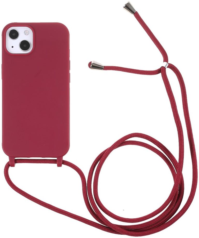 Apple iPhone 13 Hoesje Back Cover Flexibel TPU met Koord Rood afbeelding 1