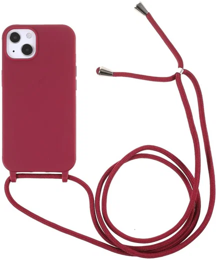 Apple iPhone 13 Hoesje Back Cover Flexibel TPU met Koord Rood afbeelding 1
