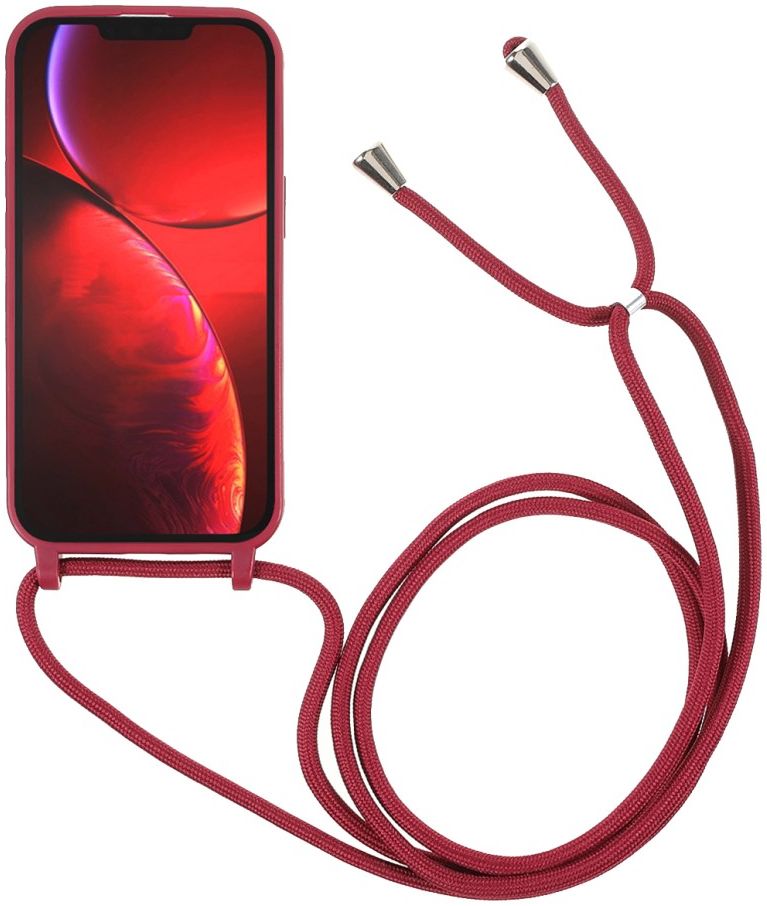 Apple iPhone 13 Hoesje Back Cover Flexibel TPU met Koord Rood afbeelding 2
