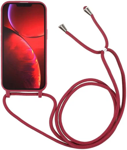 Apple iPhone 13 Hoesje Back Cover Flexibel TPU met Koord Rood afbeelding 2