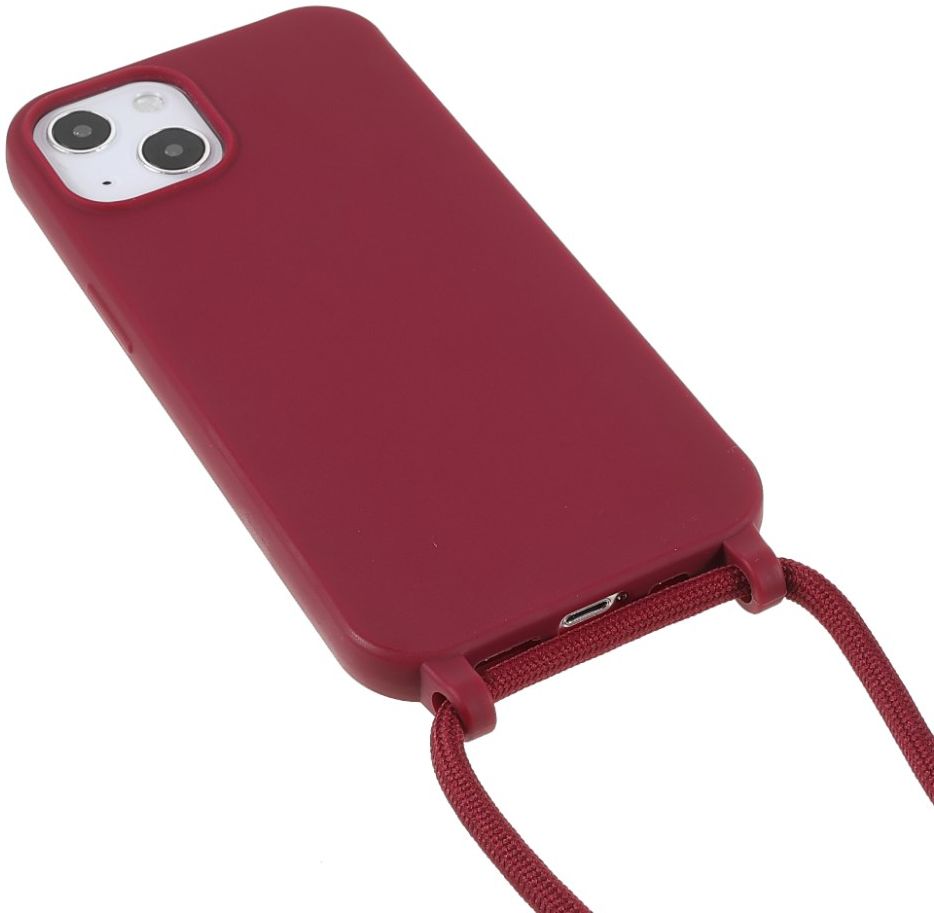 Apple iPhone 13 Hoesje Back Cover Flexibel TPU met Koord Rood afbeelding 3