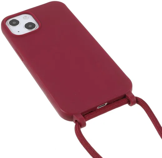 Apple iPhone 13 Hoesje Back Cover Flexibel TPU met Koord Rood afbeelding 3