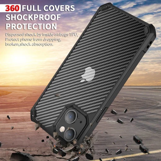 Apple iPhone 13 Hoesje Carbon Back Cover Schokbestendig Blauw afbeelding 3
