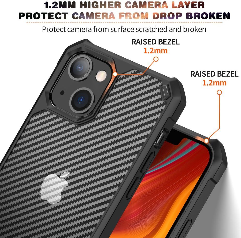 Apple iPhone 13 Hoesje Carbon Back Cover Schokbestendig Rood afbeelding 2