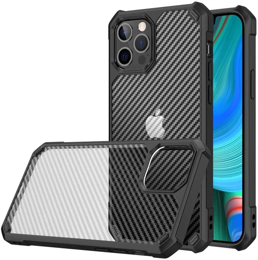 Apple iPhone 13 Pro Max Hoesje Carbon Back Cover Schokbestendig Zwart afbeelding 1