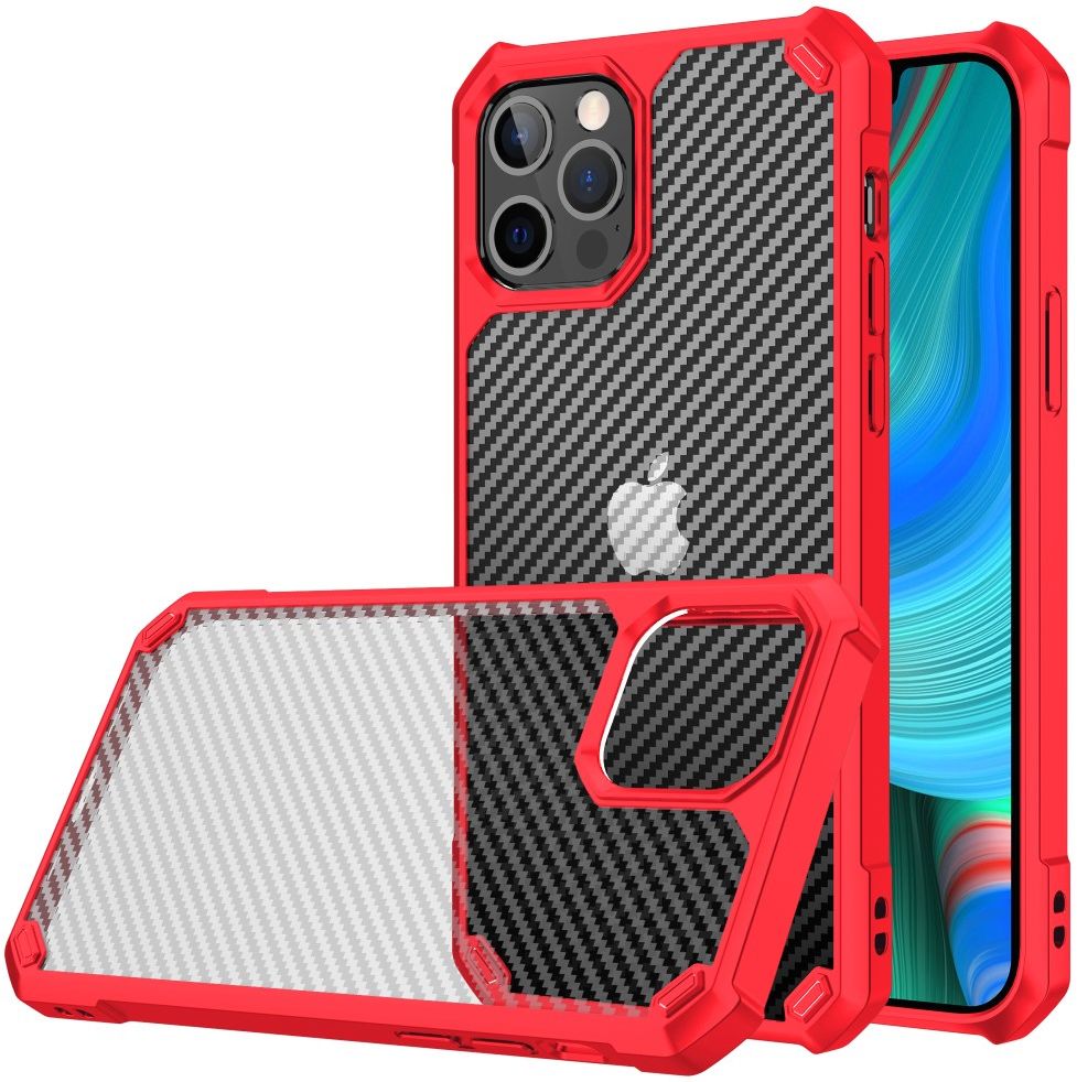 Apple iPhone 13 Pro Max Hoesje Carbon Back Cover Schokbestendig Rood afbeelding 1