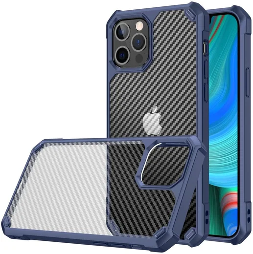 Apple iPhone 13 Pro Max Hoesje Carbon Back Cover Schokbestendig Blauw afbeelding 1