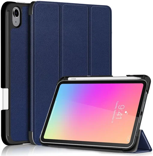 Apple iPad Mini 7 / 6 Hoes Tri-Fold Book Case Kunstleer Donkerblauw afbeelding 1