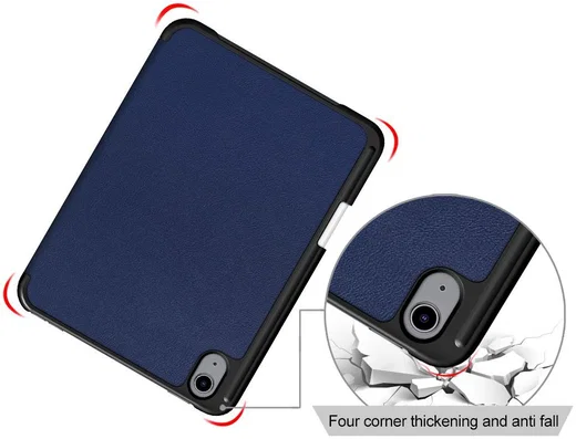 Apple iPad Mini 7 / 6 Hoes Tri-Fold Book Case Kunstleer Donkerblauw afbeelding 3