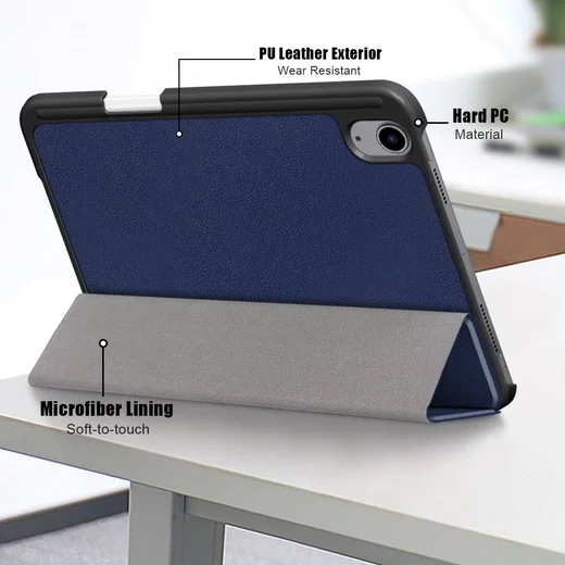 Apple iPad Mini 7 / 6 Hoes Tri-Fold Book Case Kunstleer Donkerblauw afbeelding 4