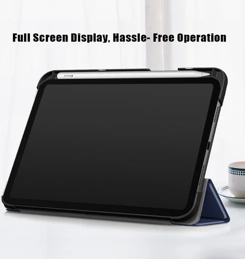 Apple iPad Mini 7 / 6 Hoes Tri-Fold Book Case Kunstleer Donkerblauw afbeelding 9