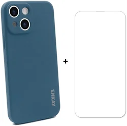 Apple iPhone 13 Hoesje Siliconen Blauw + Screen Protector 0.26mm afbeelding