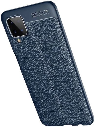 Samsung Galaxy A12 Litchi Hoesje TPU Met Leren Textuur Blauw afbeelding 3