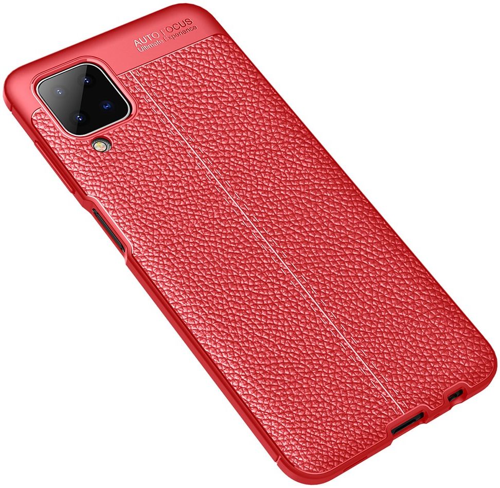 Samsung Galaxy A12 Litchi Hoesje TPU Met Leren Textuur Rood afbeelding 2