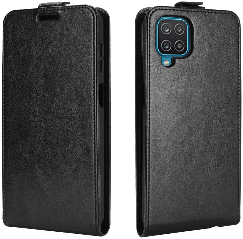 Samsung Galaxy A12 Hoesje Verticale Flip Wallet Case Kunstleer Zwart afbeelding 4