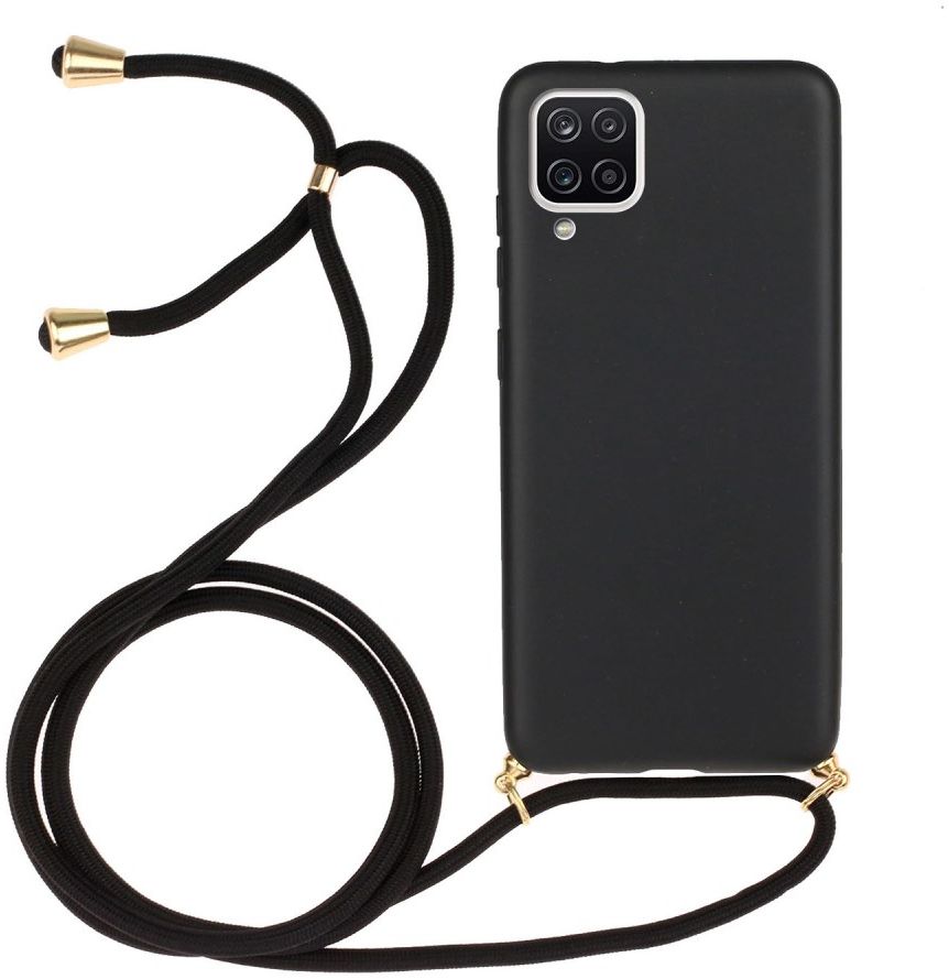 Samsung Galaxy A12 Hoesje Back Cover Flexibel TPU met Koord Zwart afbeelding 1