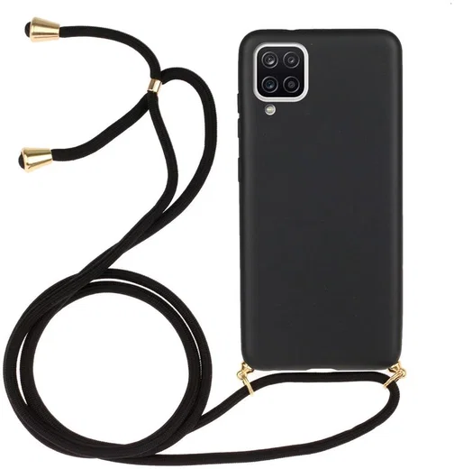 Samsung Galaxy A12 Hoesje Back Cover Flexibel TPU met Koord Zwart afbeelding 1