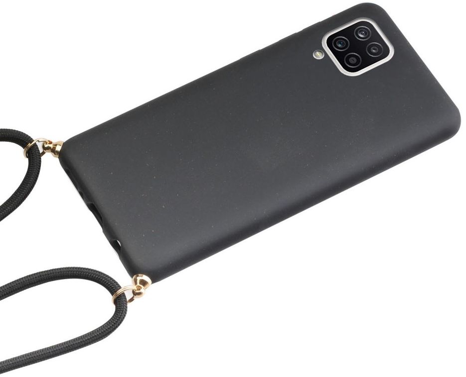 Samsung Galaxy A12 Hoesje Back Cover Flexibel TPU met Koord Zwart afbeelding 2