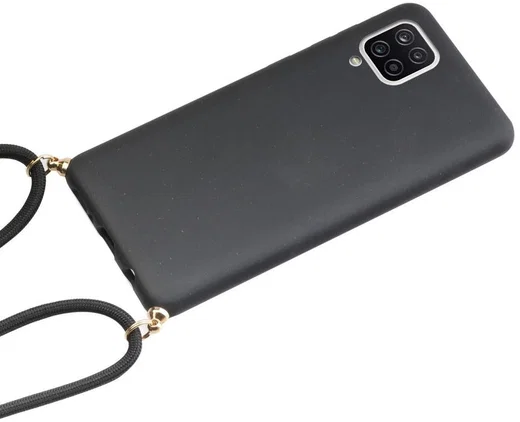 Samsung Galaxy A12 Hoesje Back Cover Flexibel TPU met Koord Zwart afbeelding 2