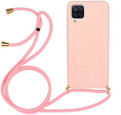 Samsung Galaxy A12 Hoesje Back Cover Flexibel TPU met Koord Roze afbeelding